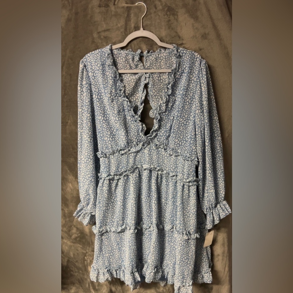 Harlow Floral Print Ruffle Dress women backless V-neck dress women mini dress